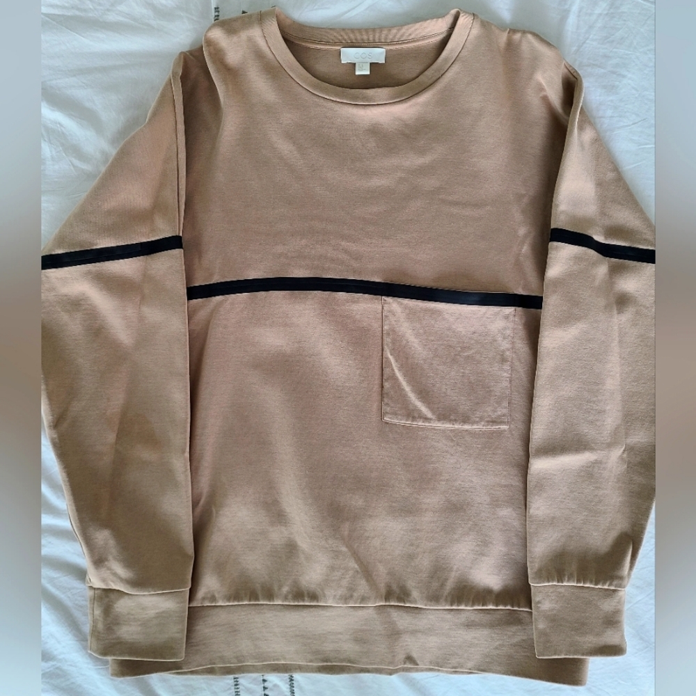 COS Men's Crewneck Sweater in Beige with Black Stripe